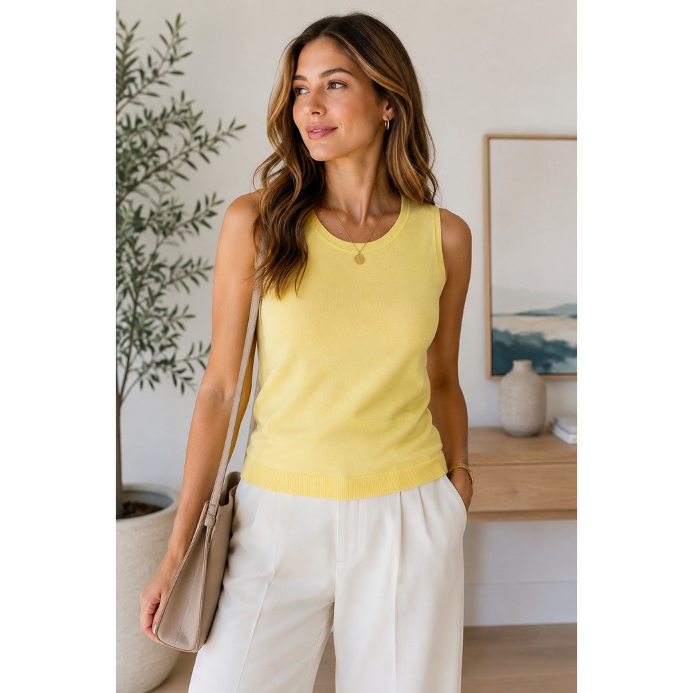 Talbots Petite Cotton Lyocell Sweater Tank Butter Yellow Sleeveless SP
